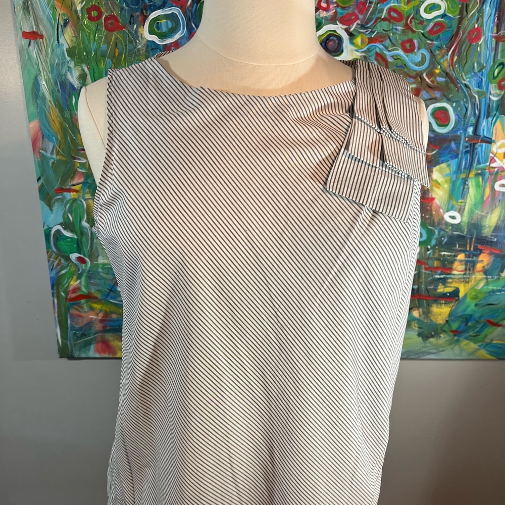 Gray and White Striped Sleeveless Blouse